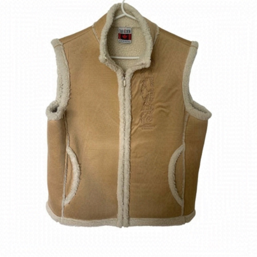 Vintage Sherpa Lined Vest Cabin Core Rustic Western Cozy Layer Large Canada - Picture 2 of 11